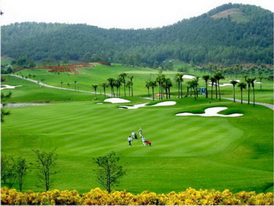 sân golf với bãi cỏ rộng cần dùng máy cắt cỏ công suất lớn